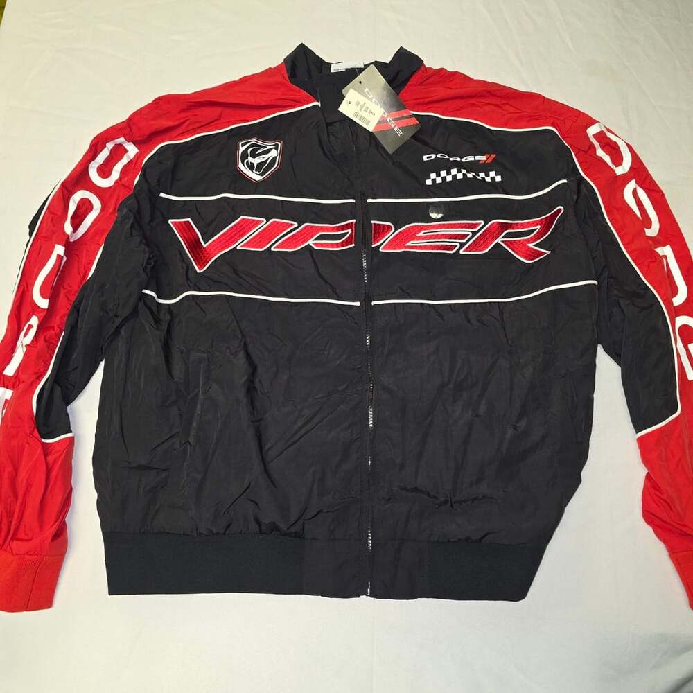 Dodge Viper Black Red Full Zip Track Racing Nylon Jacket Medium New